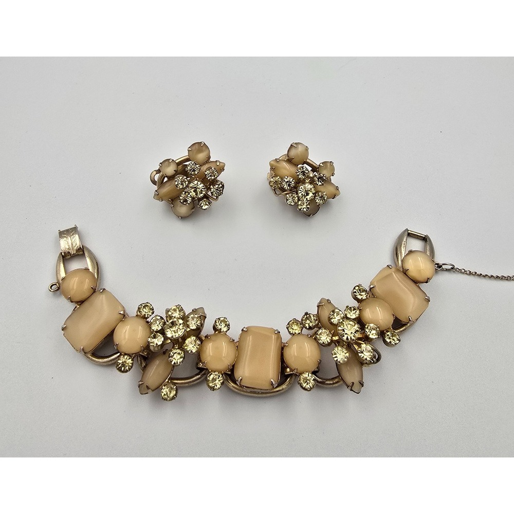 Vintage‎ Juliana Rhinestone Bracelet Earrings Set #7579 Moonglow 5 Link D&E